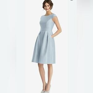Alfred Sung Satin Twill Cocktail Dress, Mist Blue, Fit and Flare, Size 0, Retro